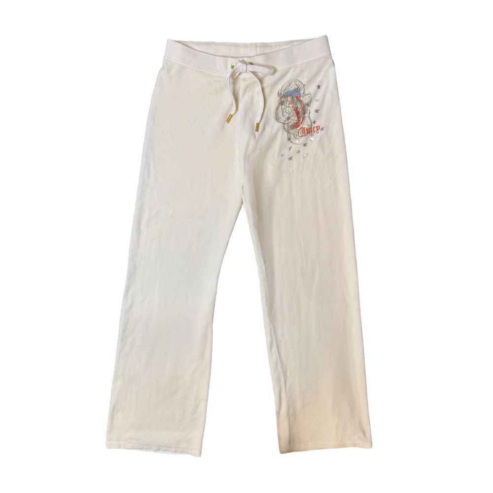 Y2K Juicy Couture Cream Low Rise Velvet Velour Track Pants Size Medium